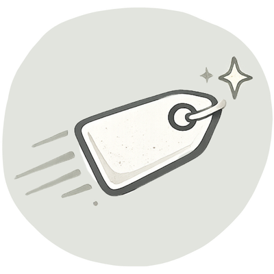 Price tag speeding forward with motion lines, representing launching on new marketplaces quickly