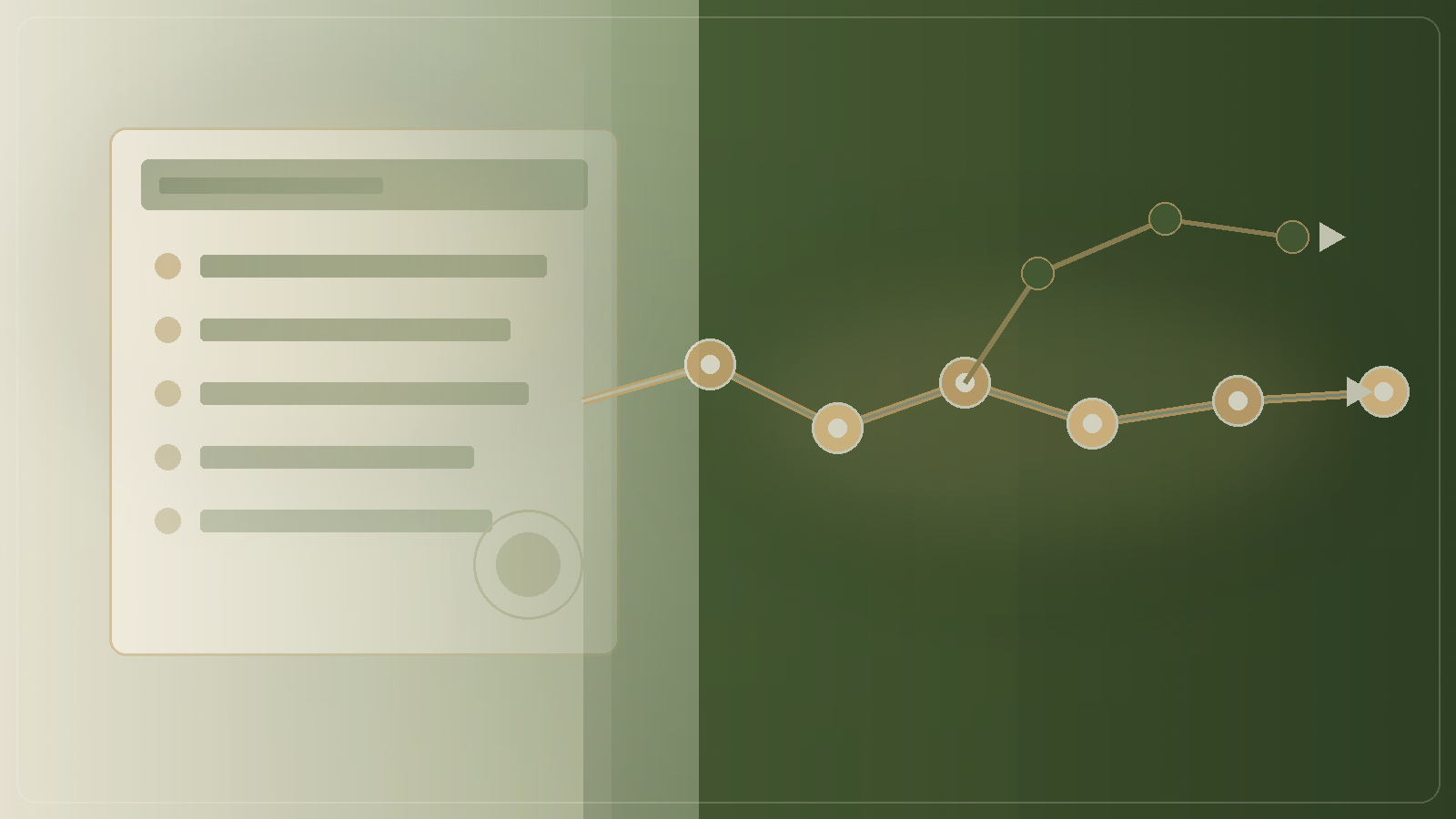 Abstract editorial graphic olive brass parchment frozen slide silhouette beside continuing pipeline path no text