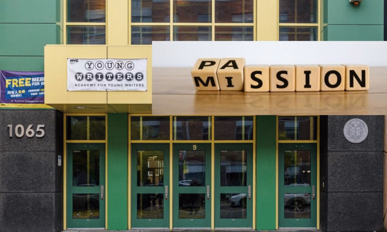 Exterior of Academy for Young Writers building at 1065 with passion mission blocks