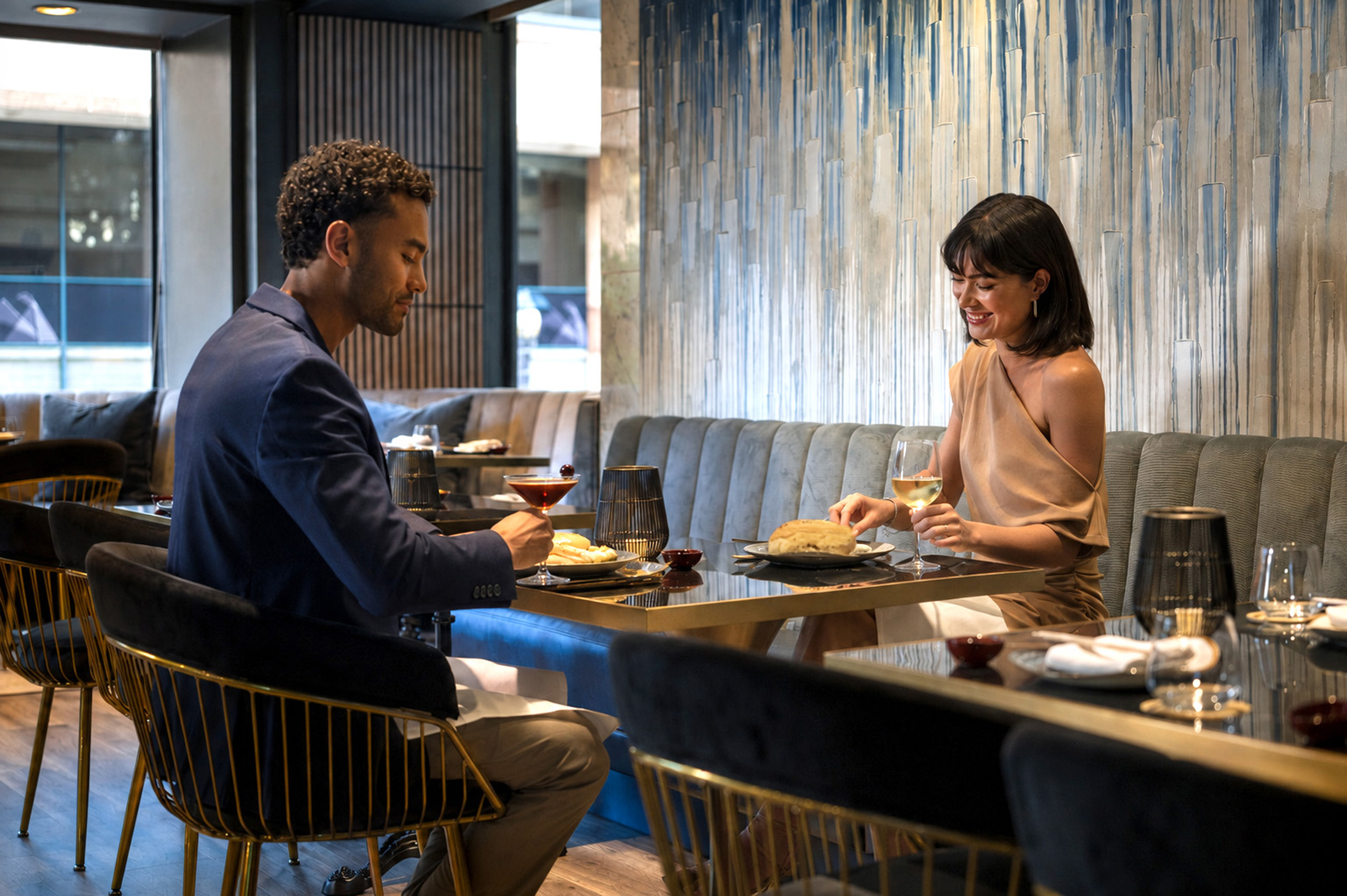 Couple enjoying lunch at hotel restaurant
