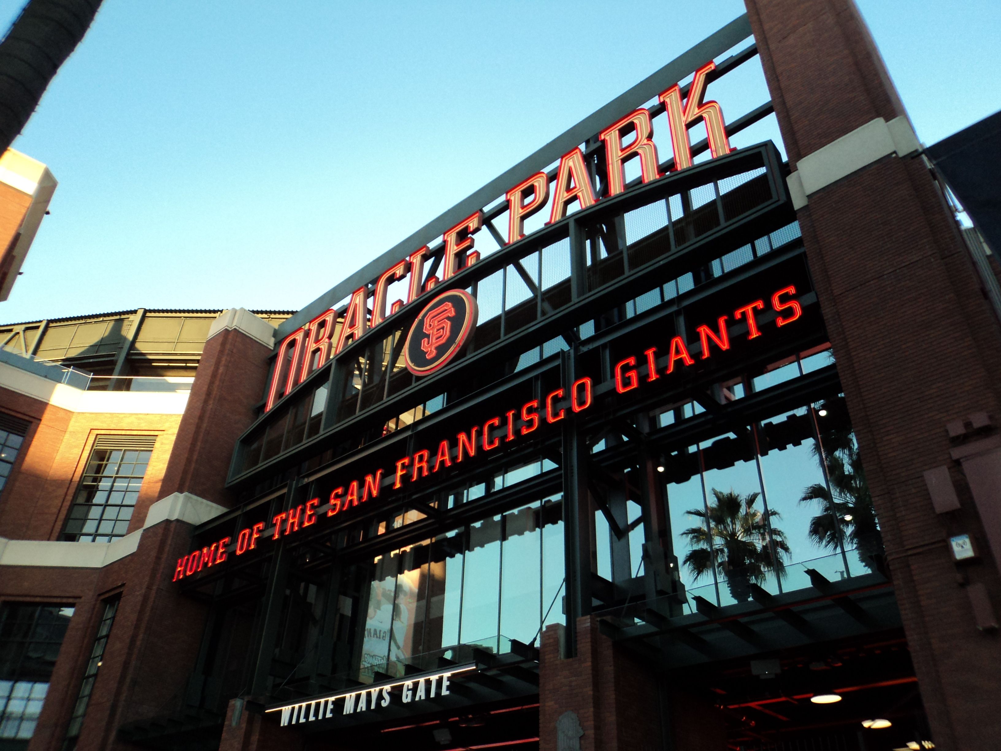 Oracle Park entrance with San Francisco Giants signage.