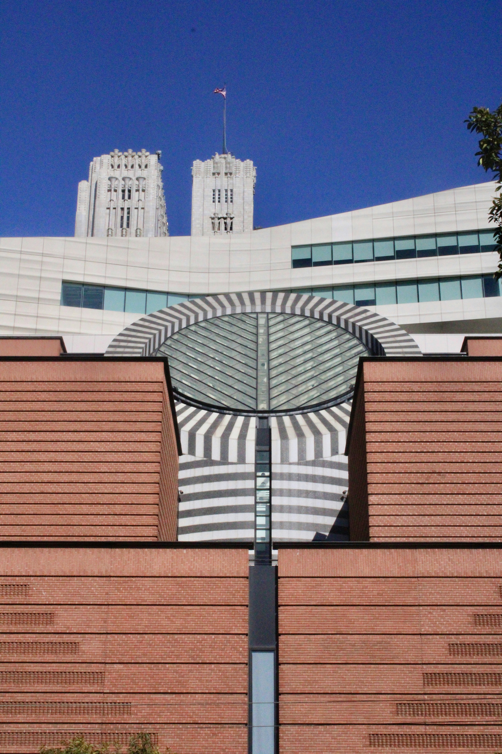 San Francisco Museum of Modern Art exterior beneath blue sky.