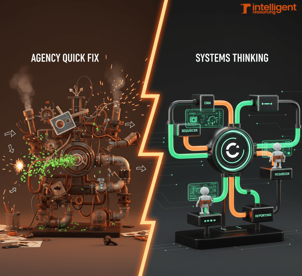 Agency Quick Fix vs Systems Thinking: campaign-led delivery versus a connected GTM engine.