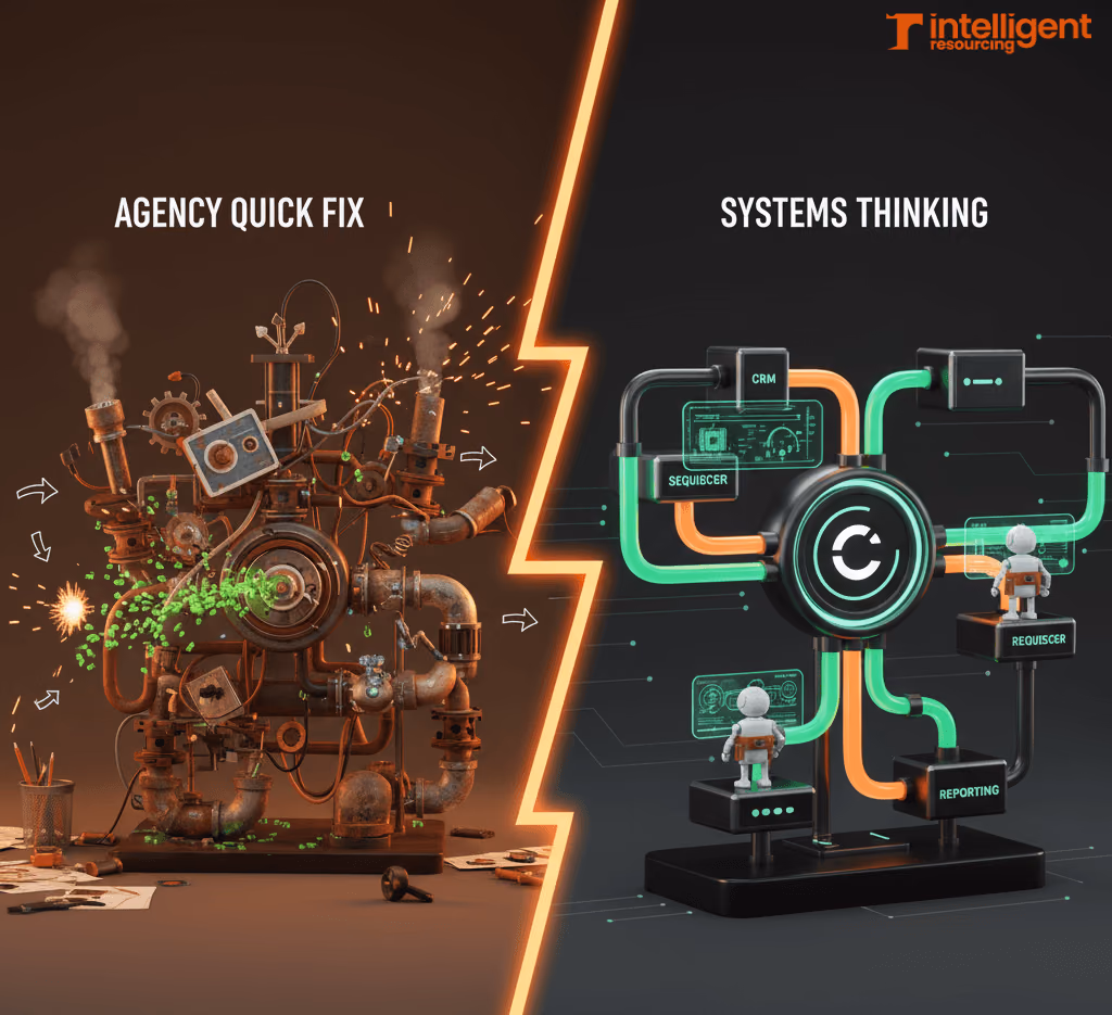 Agency Quick Fix vs Systems Thinking: campaign-led delivery versus a connected GTM engine.