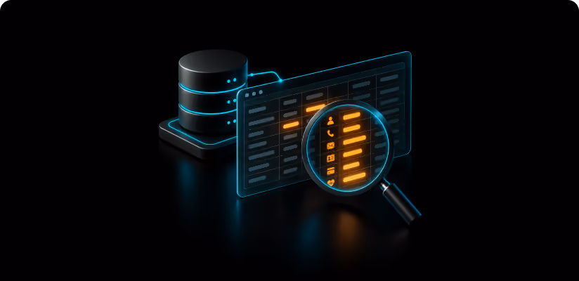 Database with magnifying glass scanning personal data records