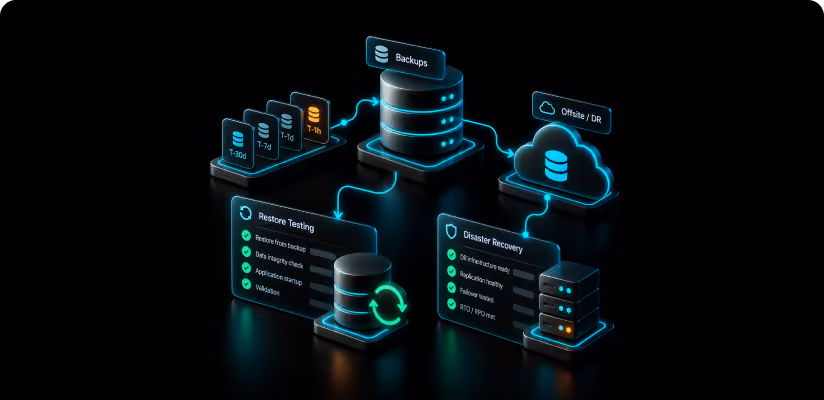 Databases backed up to cloud with recovery status panels