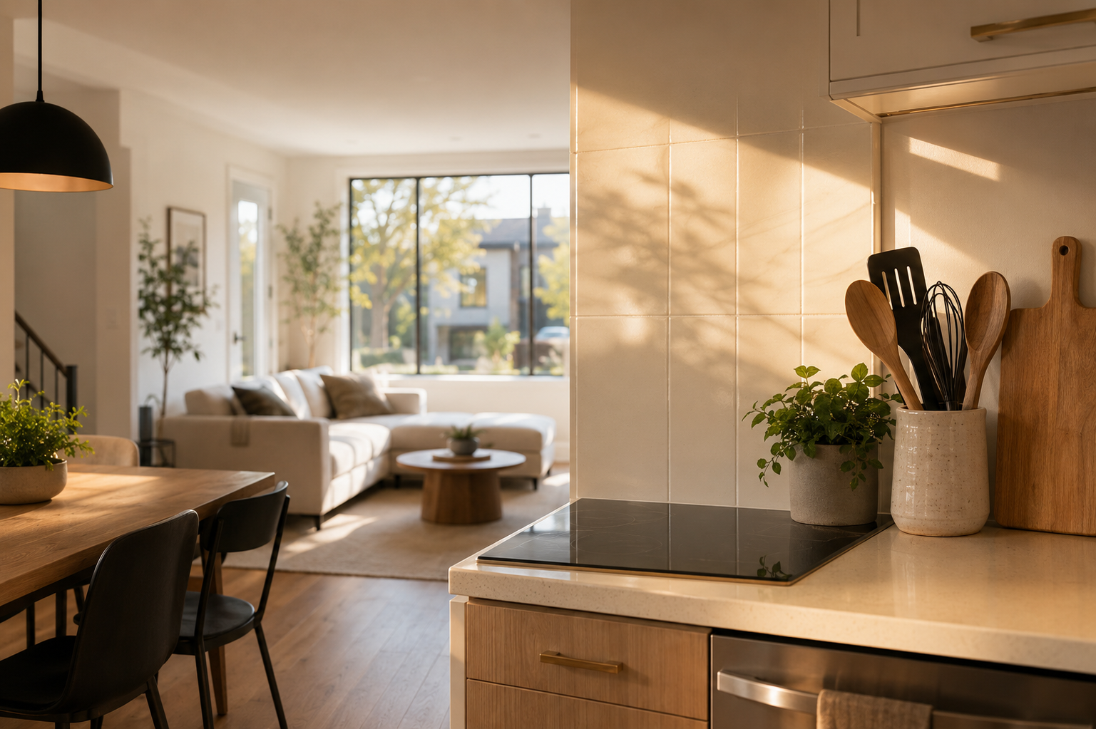 A warm SFT kitchen in evening light