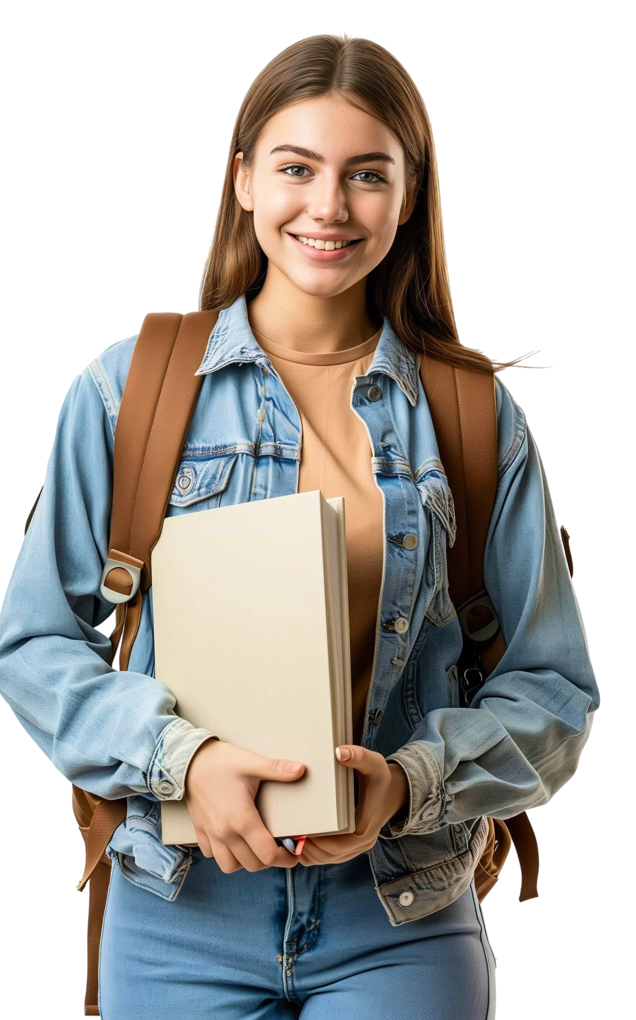 Student with book and backpack