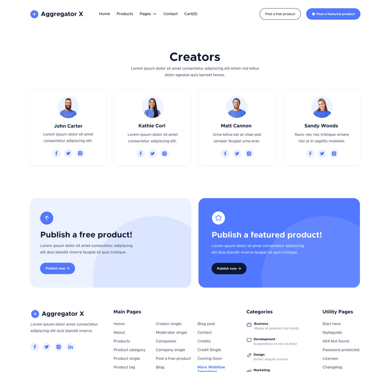 Aggregator X - Creators Page - Upvoting Webflow Template