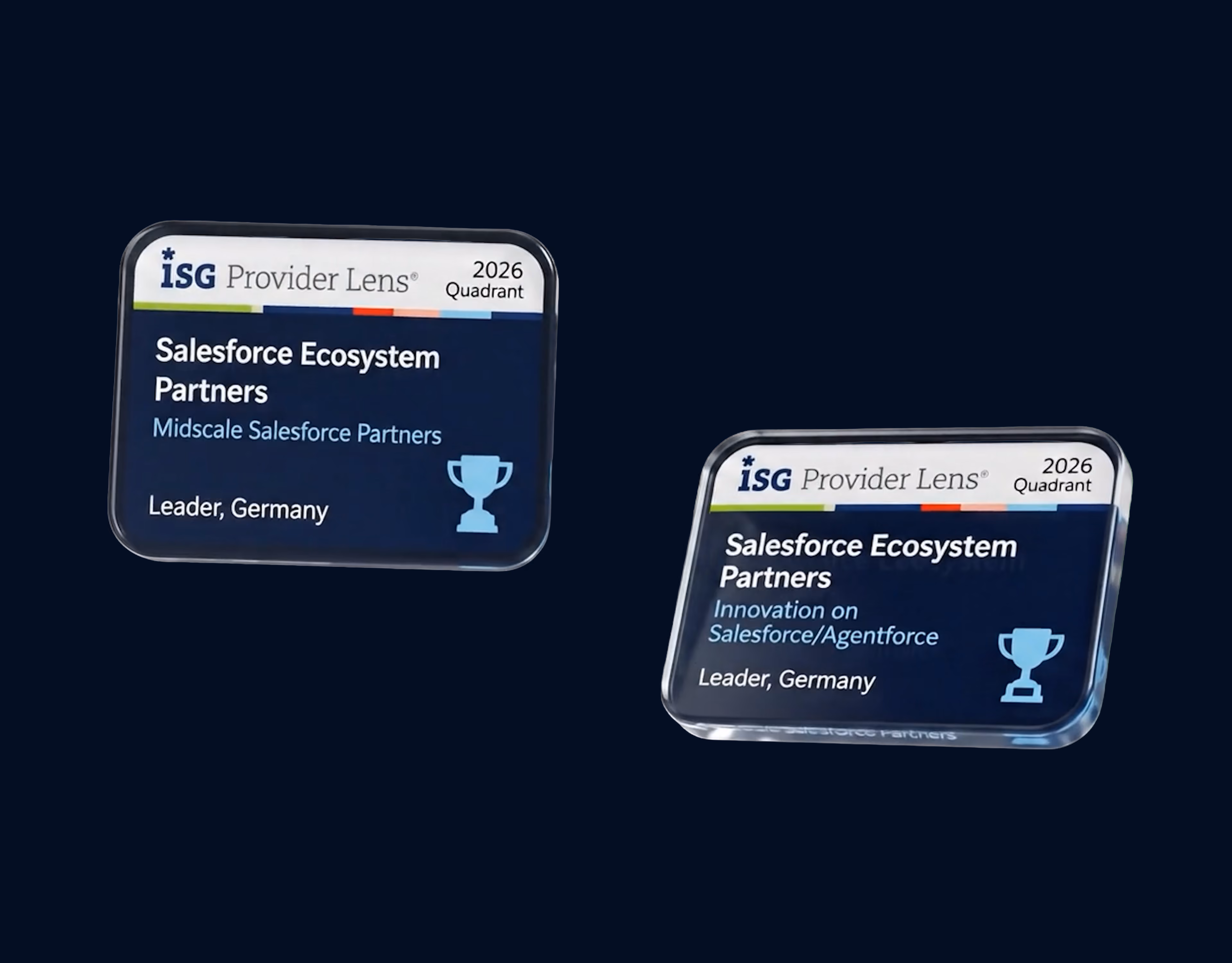 Two ISG Provider Lens 2026 quadrant awards for Salesforce Ecosystem Partners, Leader Germany.