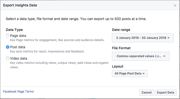 exporting Facebook data