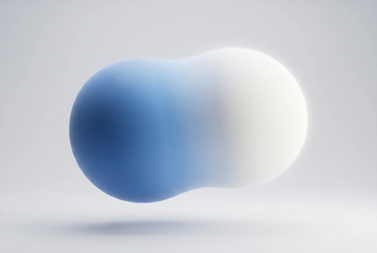 A smooth rounded form shading from deep blue to cream, floating against pale grey, New Beach journal