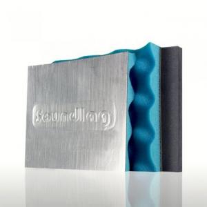 Acoustic pipe lagging sample showing a foil facing over blue convoluted foam