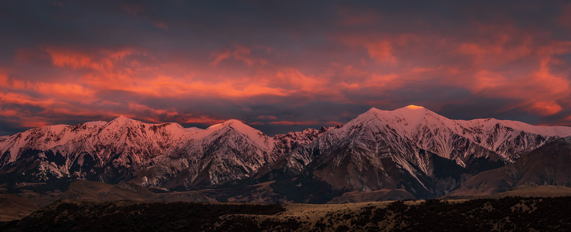 Canterbury Alps at sunset, Aotearoa