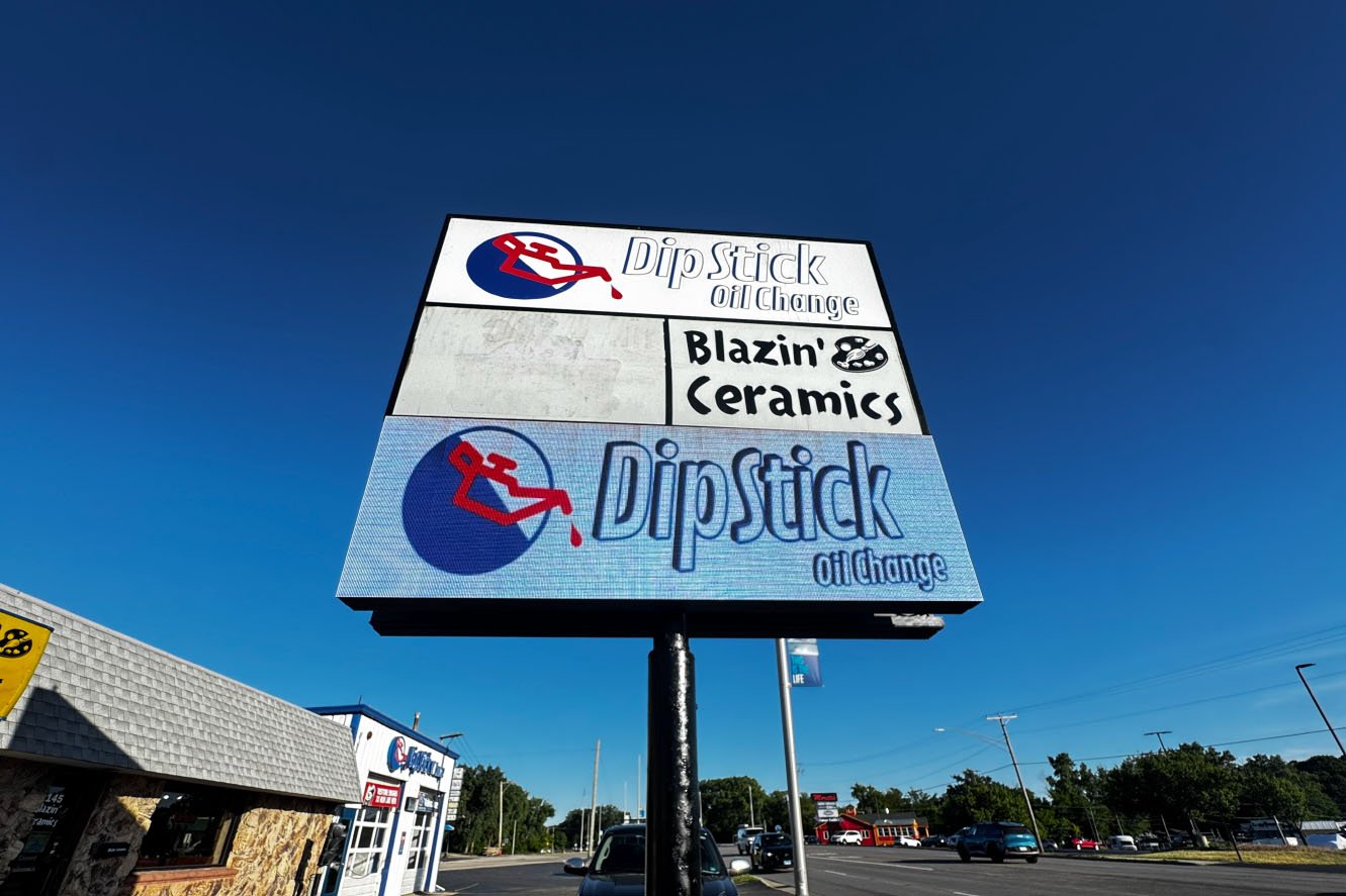 Dip Stick gas station Marathon Oil pole sign serviced by Rick Signs in the Chicago area