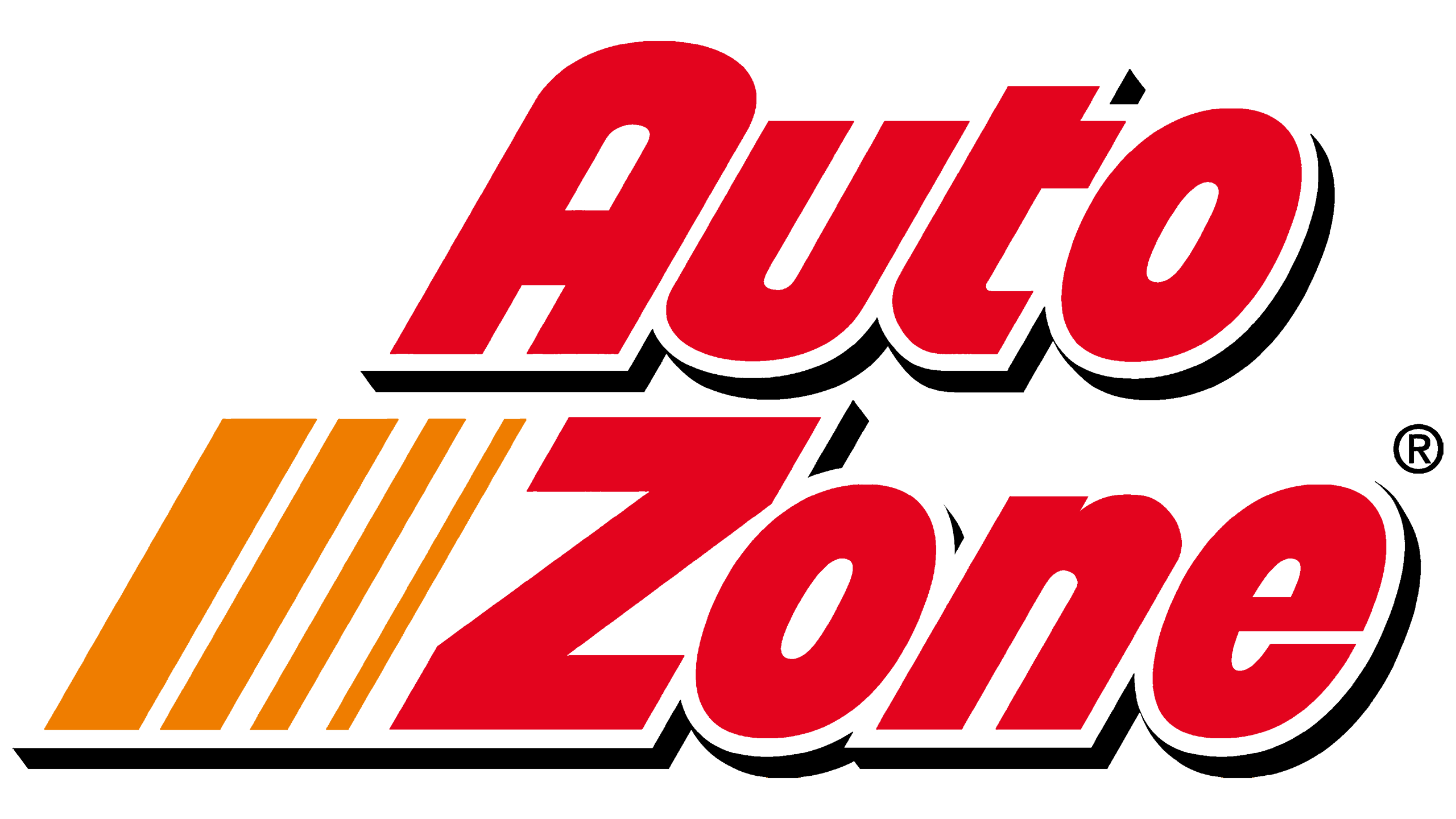 AutoZone logo with three orange bars on the left and bold red text.