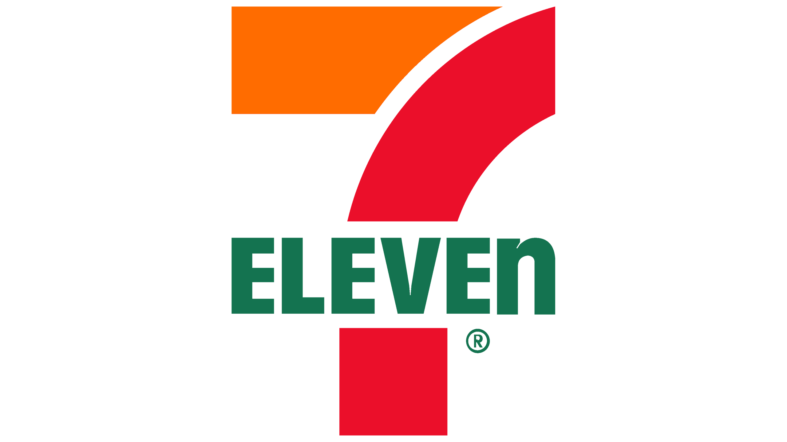 7-Eleven logo with red, orange, and green colors on a black background.