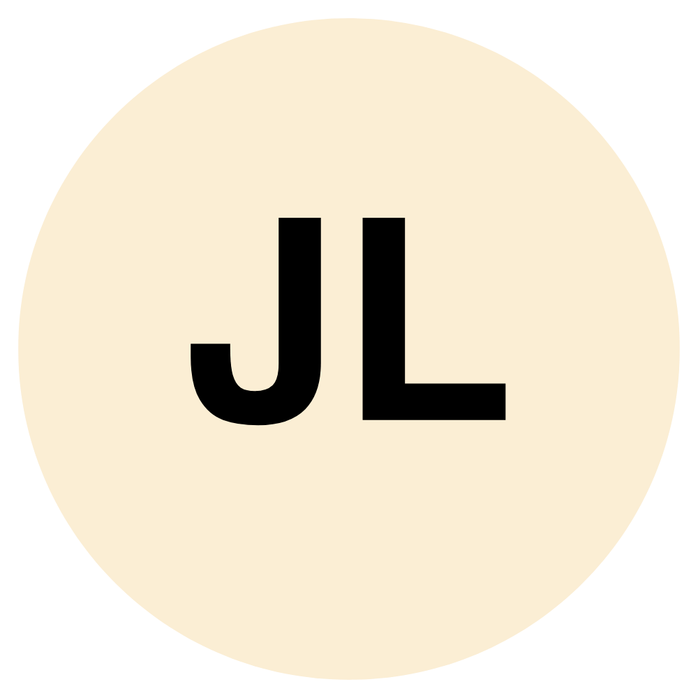 Circular beige background with bold black letters 'JL' centered.