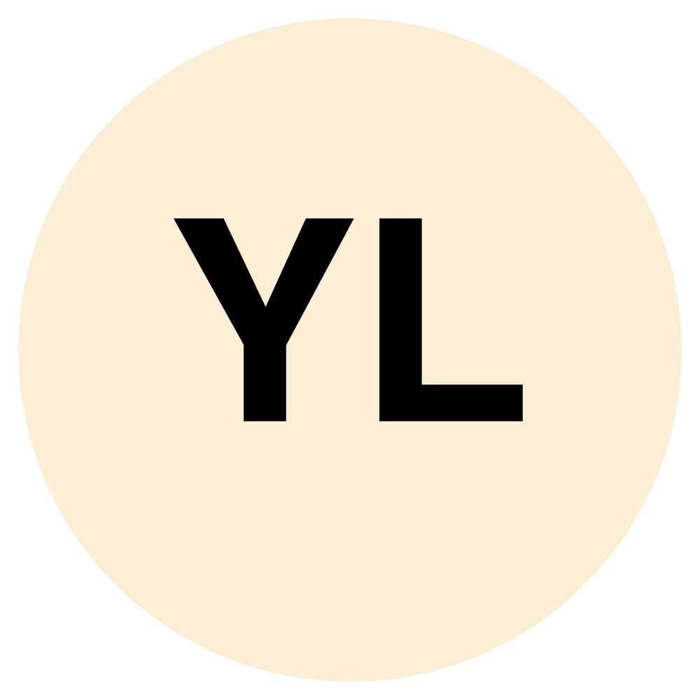 Beige circle with the bold black uppercase letters 'YL' centered inside.