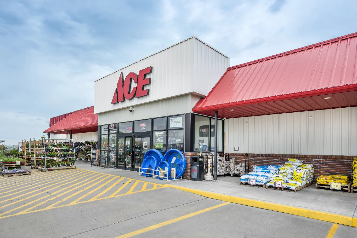 Storefront entrance of the Ace Hardware building
