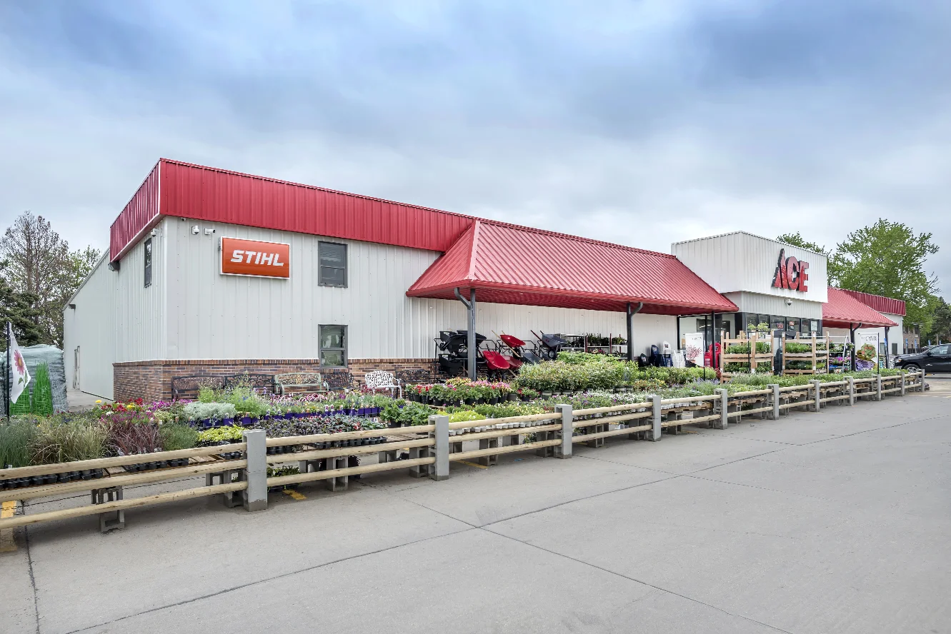 Wide exterior view of the Ace Hardware building