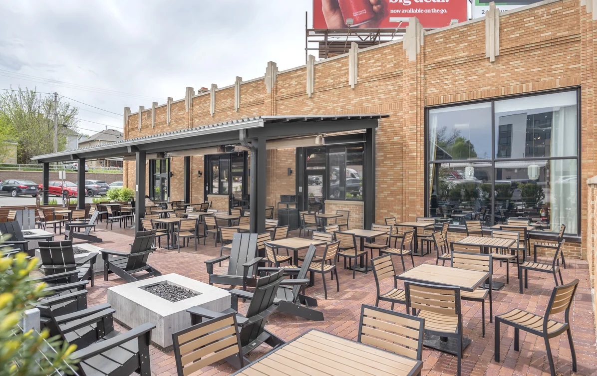 Outdoor patio seating area at The Mill Coffee & Tea