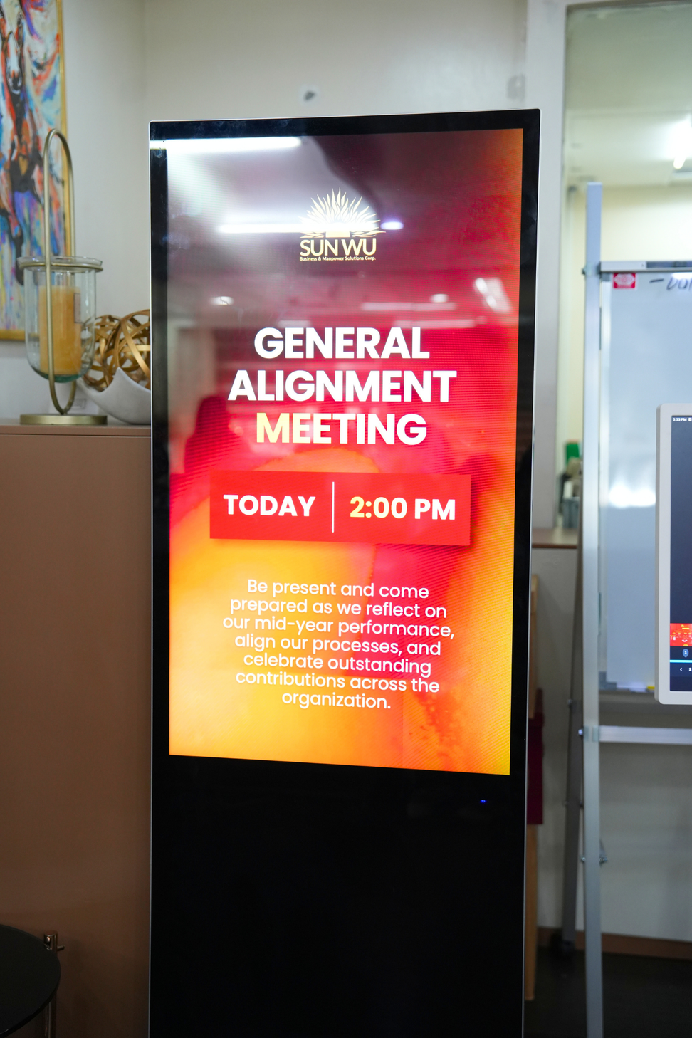 General Alignment Meeting signage on display screen