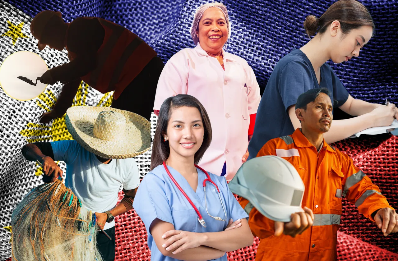 Filipino workers across different sectors, including agriculture, healthcare, and construction