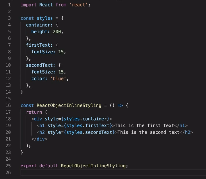 Inline styling in React using a styles object