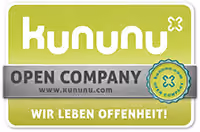 Kununu Open Company badge with the text 'Wir leben Offenheit!' and kununu.com website.