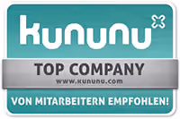 Kununu Top Company badge with the text 'Von Mitarbeitern empfohlen!' in German.