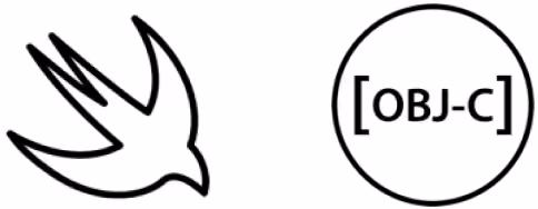 Symbole des Programmiersprachen Swift und Objective-C nebeneinander.