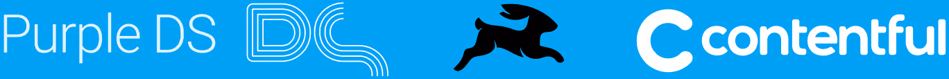 Logos von Purple DS, einem schwarzen Kaninchen und Contentful auf blauem Hintergrund.