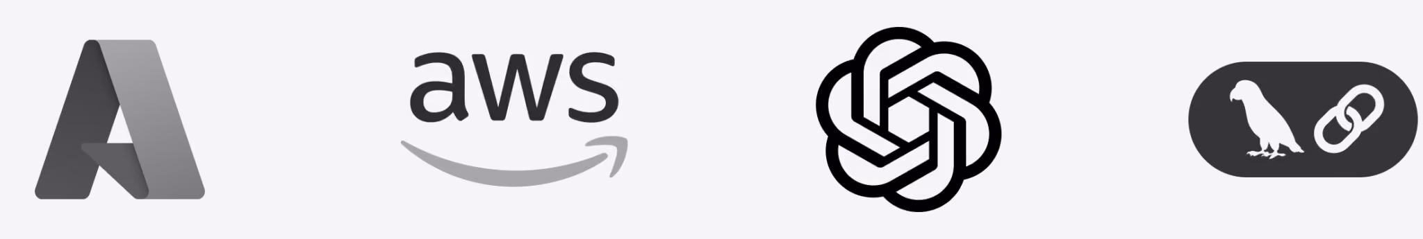 Logos von Microsoft Azure, Amazon Web Services, OpenAI und einem Vogel- und Kettensymbol.