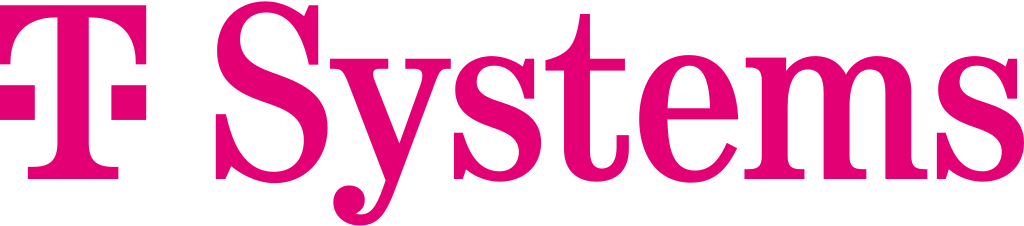T-Systems Logo in pink Schriftzug.