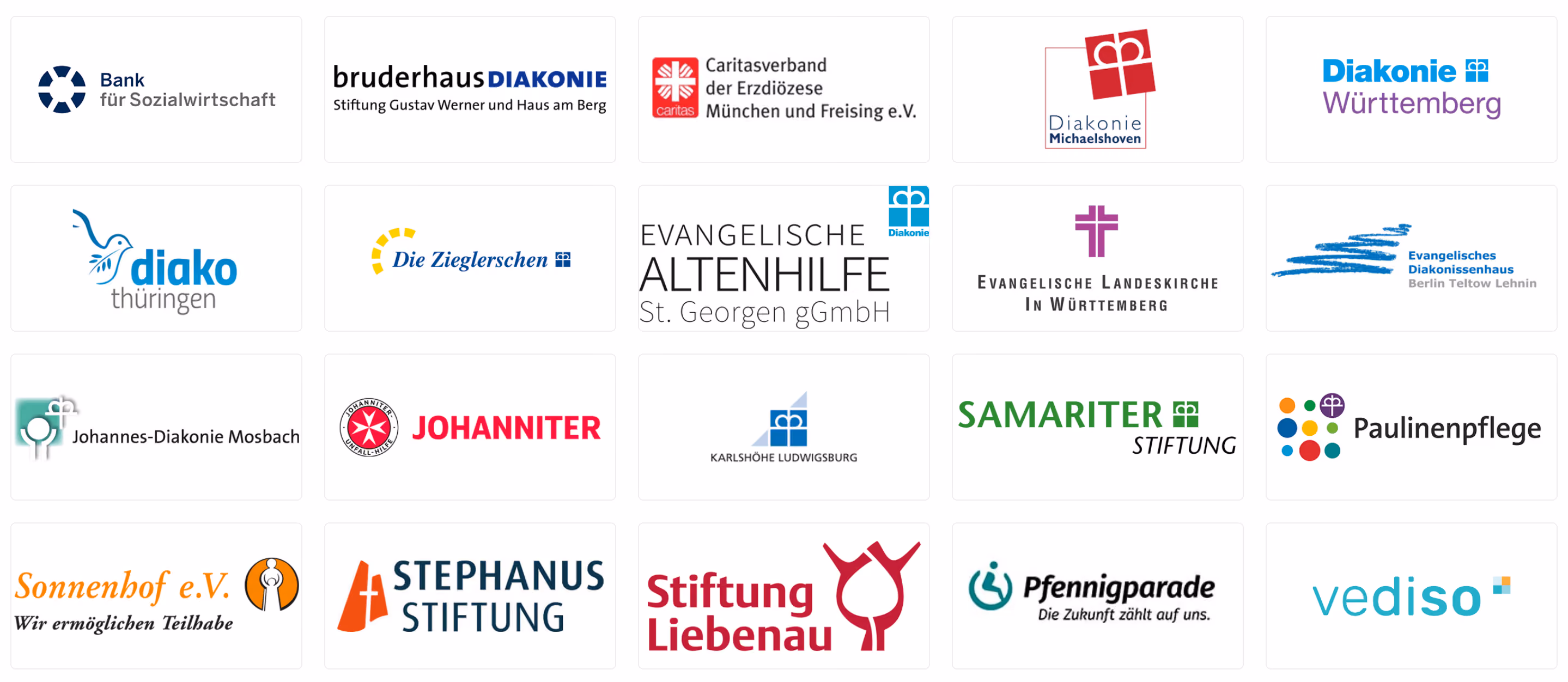 Logos of various German social and diaconal organizations arranged in a grid.