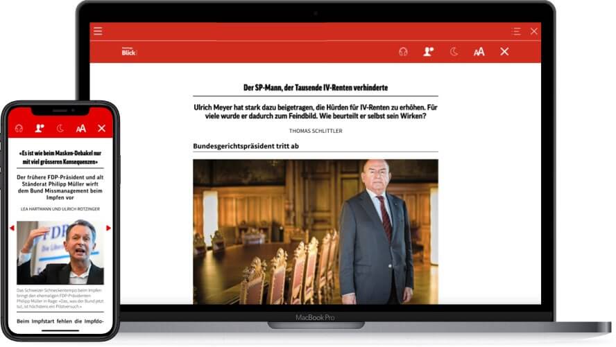 Smartphone und Laptop zeigen deutsche Nachrichtenartikel zu Politik und Gerichtspräsident.