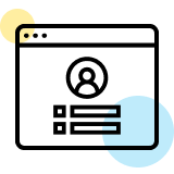 Symbol eines Browserfensters mit Benutzerprofil und Liste von Optionen daneben.