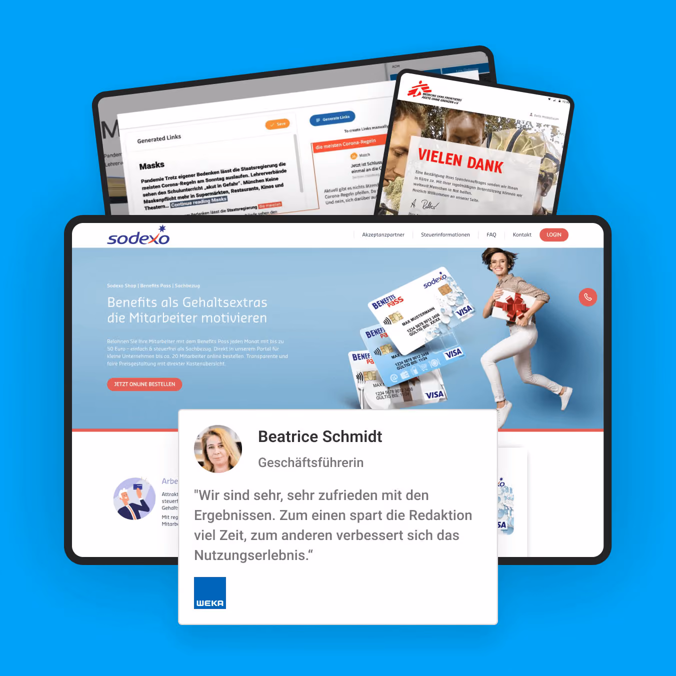 Mehrere digitale Projekte, darunter der Sodexo Benefits-Shop, mit Kundenstimme von WEKA.