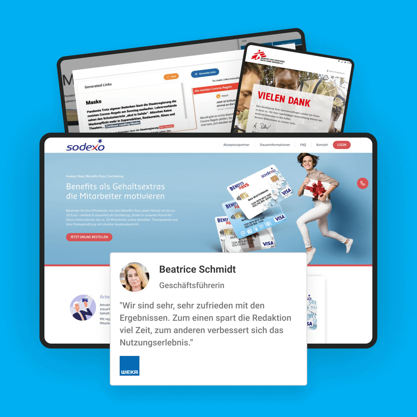 Mehrere digitale Projekte, darunter der Sodexo Benefits-Shop, mit Kundenstimme von WEKA.