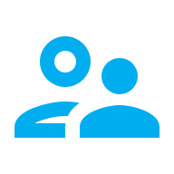 Blaues Symbol mit zwei stilisierten Personen, eine mit einem Kreis als Kopf und eine mit einem Punkt.