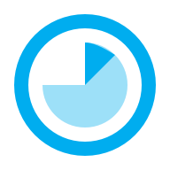 Blauer Kreis mit innerem Halbkreis und einem äußeren Ring auf weißem Hintergrund.