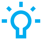 Blaues Symbol einer Glühbirne mit Strahlen als Idee-Symbol.