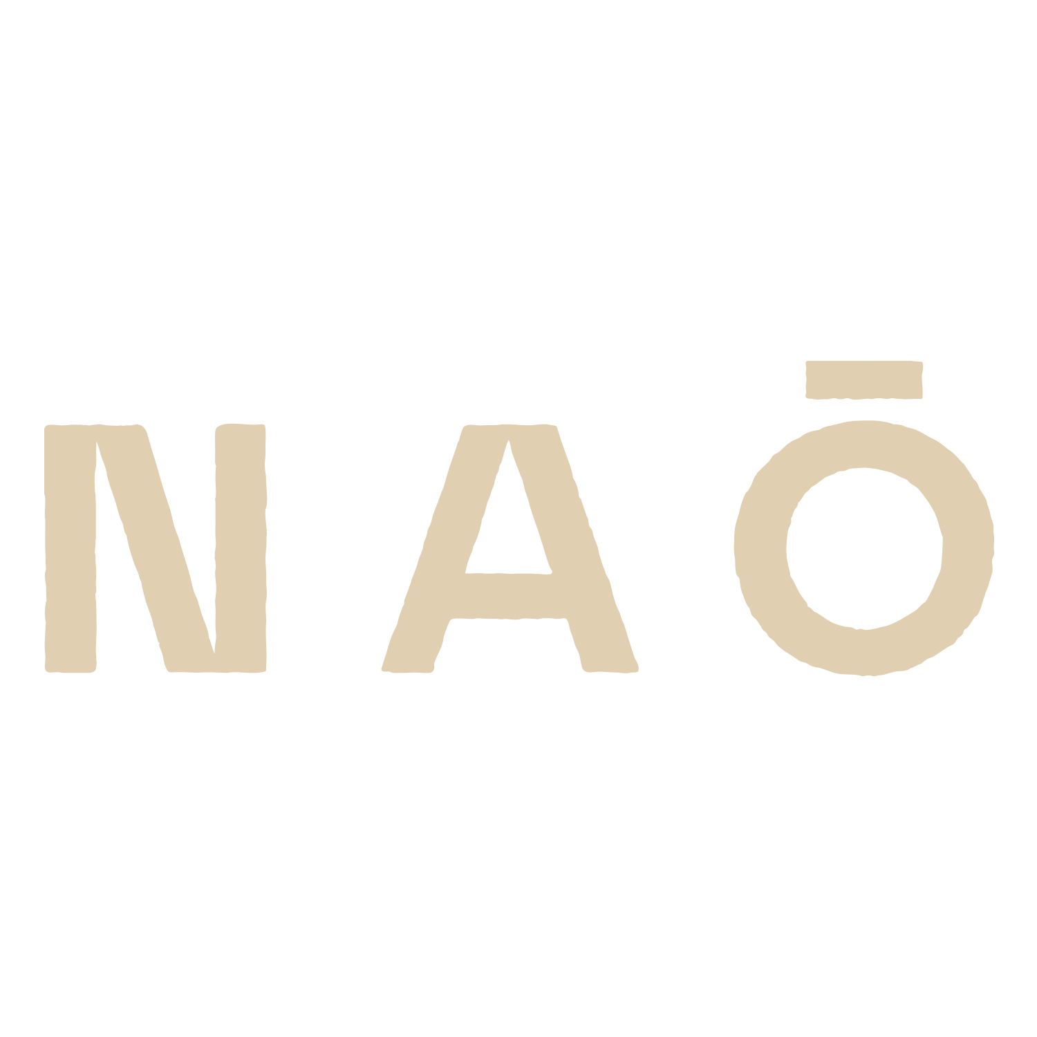 Logo NAO en beige avec le texte NAO en majuscules et un style de police simple.