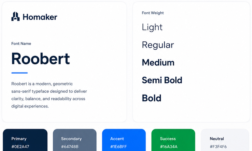 Typography system and color palette used to create a consistent and accessible visual identity.