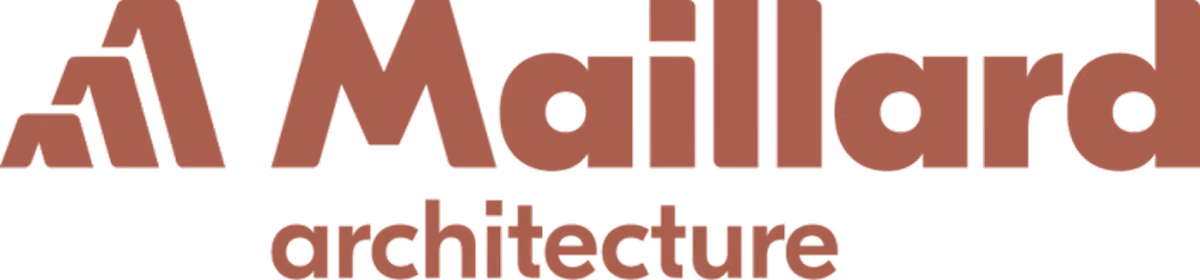Logo Maillard architecture en rouge avec un symbole graphique à gauche de M.