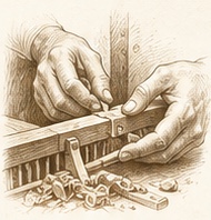 Gravure de mains restaurant une pièce en bois d’un piano