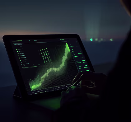 Business analytics dashboard displaying AI-powered data visualization and predictive performance insights