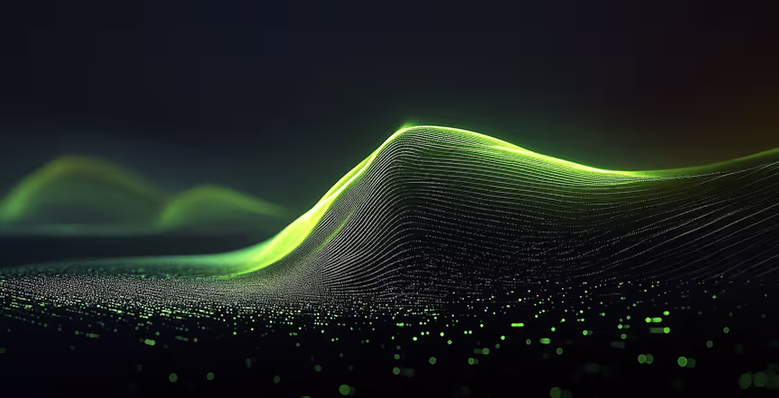 Abstract AI neural network visualization with glowing green data connections representing intelligent automation and digital intelligence
