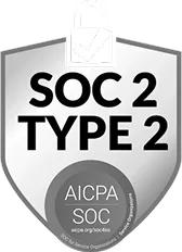 SOC 2 Type 2 compliance badge with a padlock and AICPA SOC emblem.